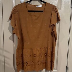 Chic Tan Eyelet Blouse